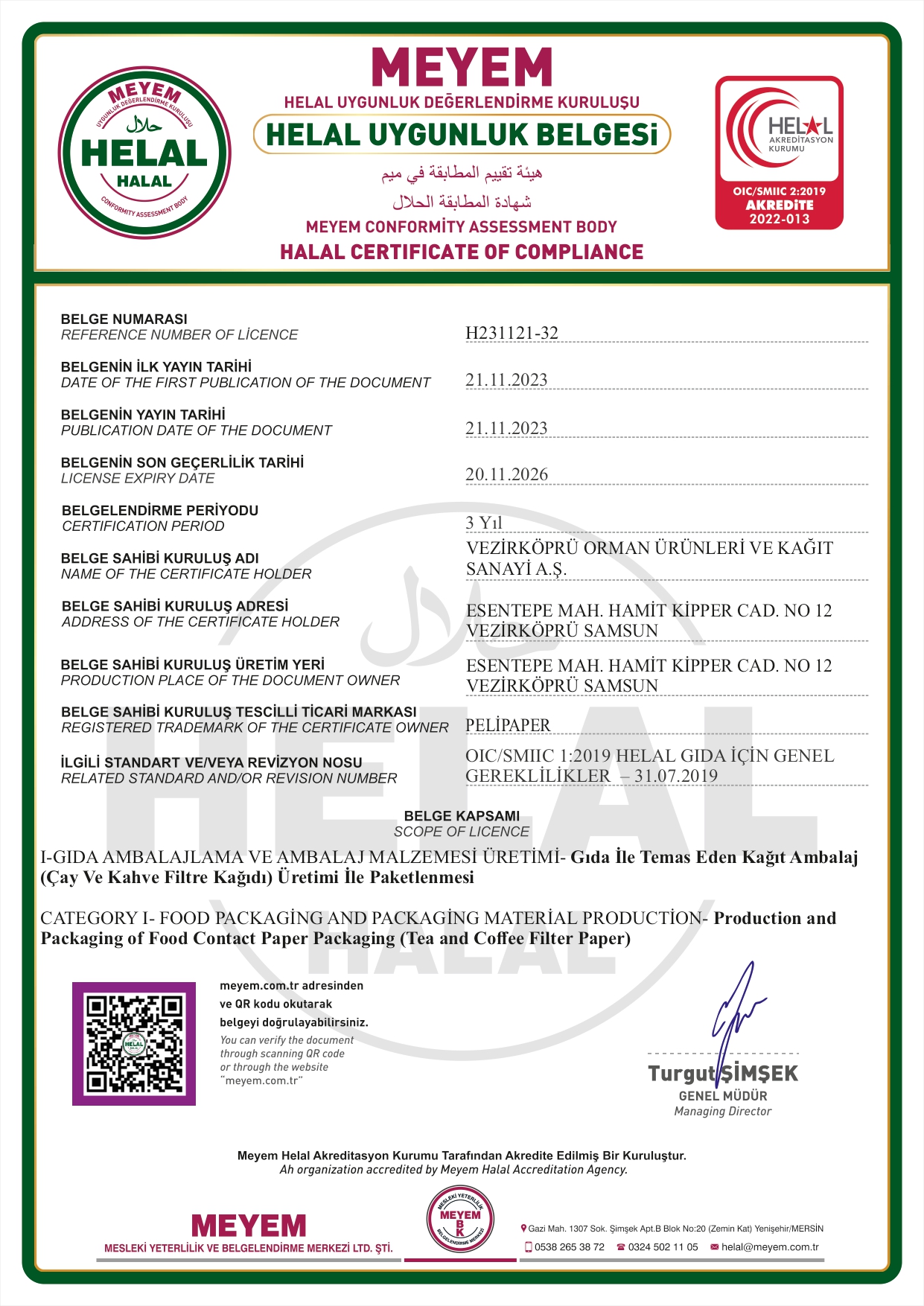 VEZİRKÖPRÜ - HELAL UYGUNLUK BELGESİ